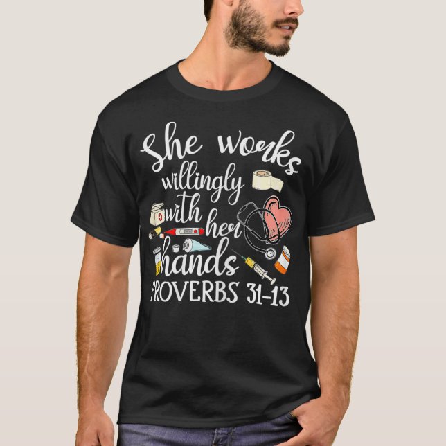Womens She Works Willingly With Her Hands Proverbs T-Shirt (Front)