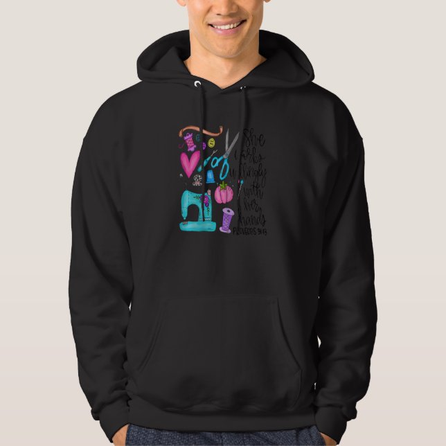 Womens She Works Willingly With Her Hands  Sewing Hoodie (Front)