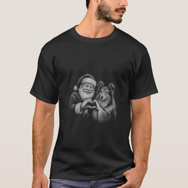 Womens Shetland Sheepdog Santa Claus Heart Shape C T-Shirt (Front)