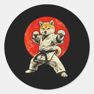 Women's shiba inu karate master funny martial arts classic round sticker