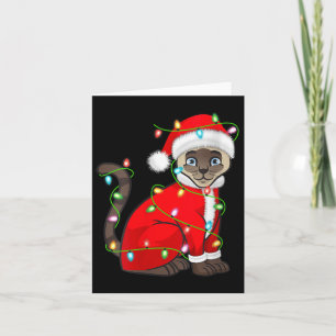 Womens Siamese Cat Christmas Lights Santa Costume Card