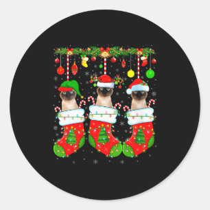 Womens Siamese Cats In Christmas Socks Funny Cat X Classic Round Sticker