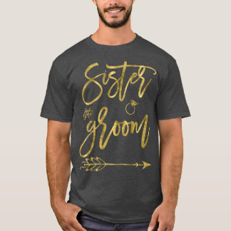 Womens Sister Of Bride With Arrow Dark Yellow Bri T-Shirt