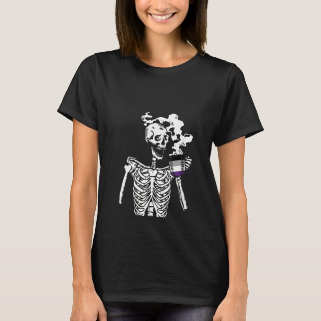 Womens Skeleton Drinking Coffee Asexual Pride Skul T-Shirt (Front)