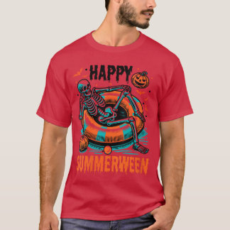 Womens Skeleton Float Summer Halloween Happy Summe T-Shirt