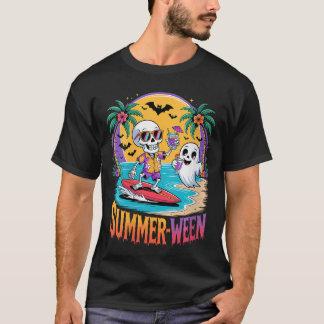 Womens Skeleton Ghost Spooky Beach Holiday Summer T-Shirt