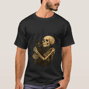 Womens Skeleton Hugging Cat Halloween Cat Lover Ca T-Shirt