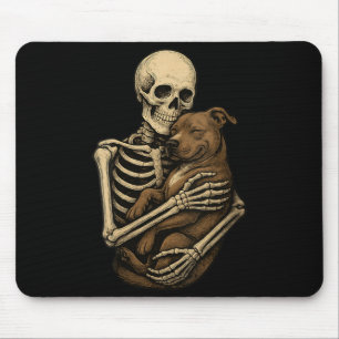 Womens Skeleton Hugging Pittie Dog Pit Bull Funny Mouse Pad
