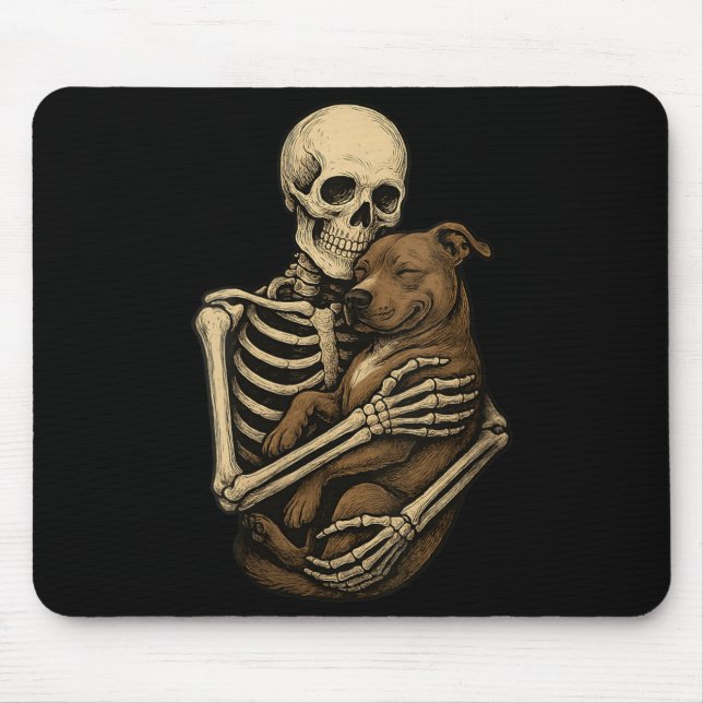 Womens Skeleton Hugging Pittie Dog Pit Bull Funny Mouse Pad (Front)