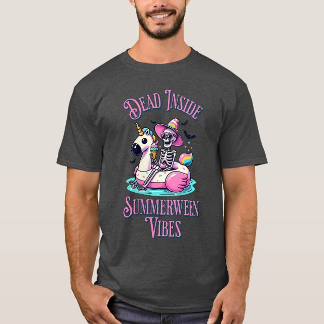 Womens Skeleton Pool Floatie Summerween Vibes Spoo T-Shirt (Front)