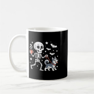 Womens Skeleton Walking Siberian Husky Dog Coffee Mug