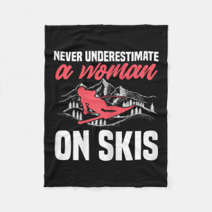 Womens Ski Funny Skiing Never Underestimate A Woma Fleece Blanket