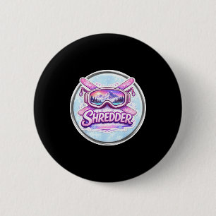 Womens ski shredder girl skier shredding gnar 6 cm round badge