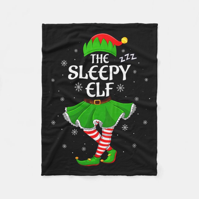 Womens Sleepy Elf Christmas Family Girls Women Elf Fleece Blanket (Front)