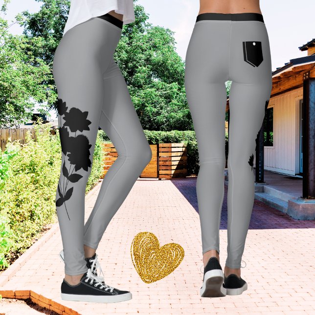 Women's Sliver Grey Floral Modern Cute Trendy Chic Leggings (Creator Uploaded)