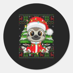 Womens Sloth Christmas Lights Santa Costume Ugly X Classic Round Sticker