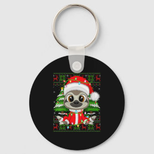 Womens Sloth Christmas Lights Santa Costume Ugly X Key Ring