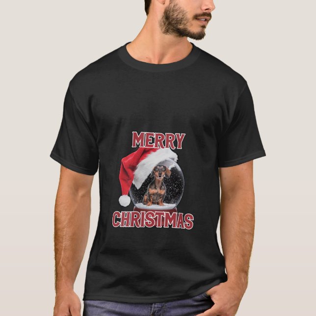 Womens Snow Globe Dachshund Dog Christmas V Neck  T-Shirt (Front)