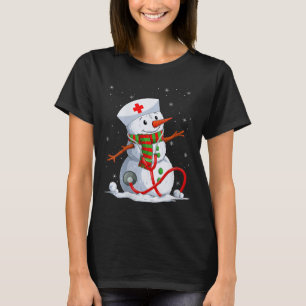 Womens Snowman Nurse Christmas Stethoscope Nursing T-Shirt