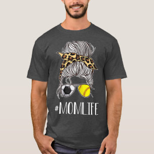 Womens Soccer and Softball Mum Life Momlife Leopar T-Shirt