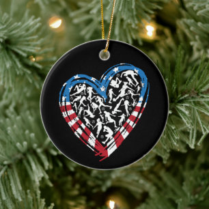 Women's Soccer Heart - USA American Flag Ceramic Tree Decoration