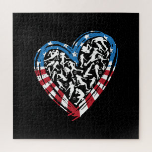 Women's Soccer Heart - USA American Flag Jigsaw Puzzle