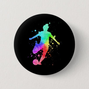 Womens Soccer Player Female Athlete Rainbow Color  6 Cm Round Badge