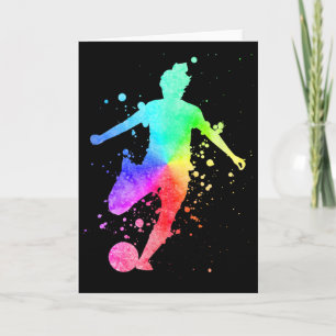Womens Soccer Player Female Athlete Rainbow Colour Card