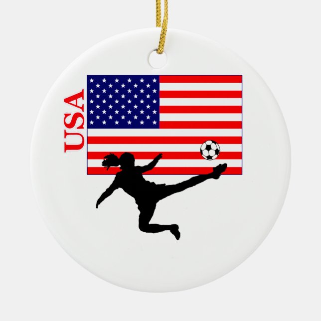 Women's Soccer USA Ceramic Tree Decoration (Front)