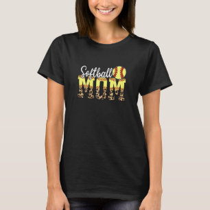 Womens Softball Mum Leopard Proud Mother's Day Pre T-Shirt