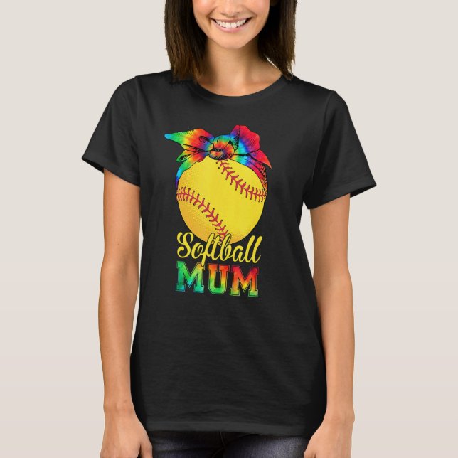 Womens Softball Mum Tie Dye Softball  Mother's Day T-Shirt (Front)