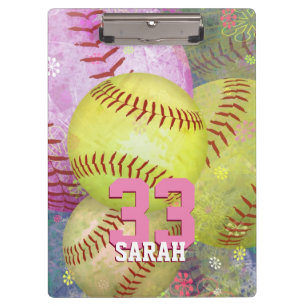 Women's Softball Pink Yellow Abstract Girly Clipboard