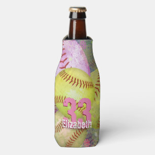 Women's Softball pink yellow Bottle Cooler