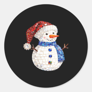 Womens Sparkly Rhinestone Snowman Pajamas Holiday  Classic Round Sticker