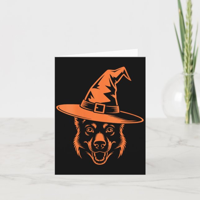 Womens Spooky Black German Shepherd Dog Witch Hat Card (Front)