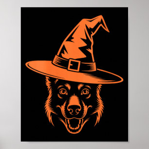 Womens Spooky Black German Shepherd Dog Witch Hat Poster