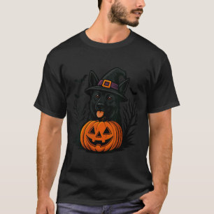 Womens Spooky Black German Shepherd Witch Hat T-Shirt