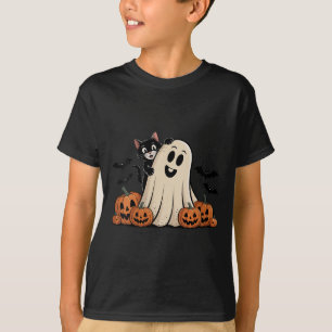 Womens Spooky Cat Ghosts Retro Vintage Halloween T-Shirt