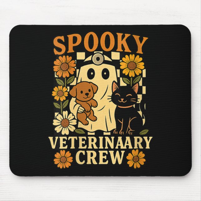 Womens Spooky Ghost Holding Black Cat Dog Mouse Pad (Front)