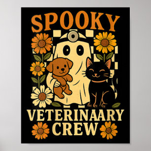 Womens Spooky Ghost Holding Black Cat Dog Poster