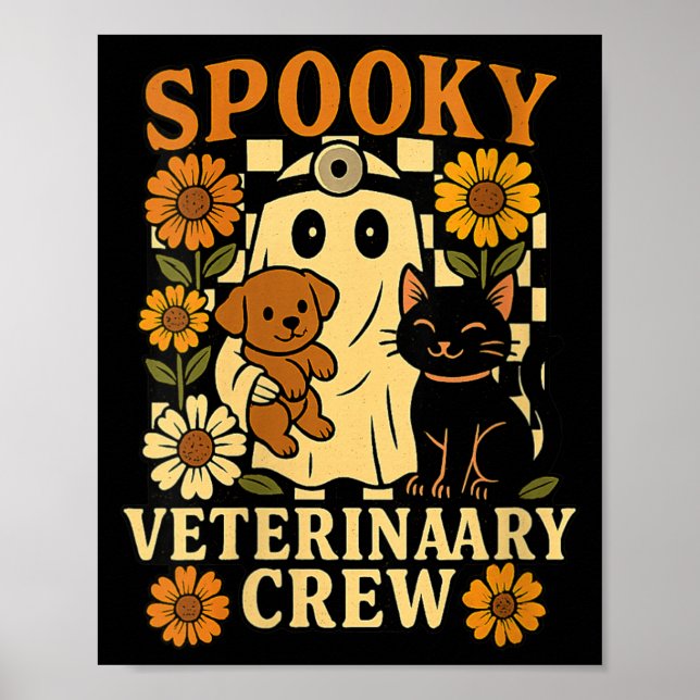 Womens Spooky Ghost Holding Black Cat Dog Poster (Front)