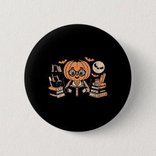 Womens Spooky Moon Pumpkin Librarian Reading Magic 6 Cm Round Badge