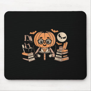 Womens Spooky Moon Pumpkin Librarian Reading Magic Mouse Pad
