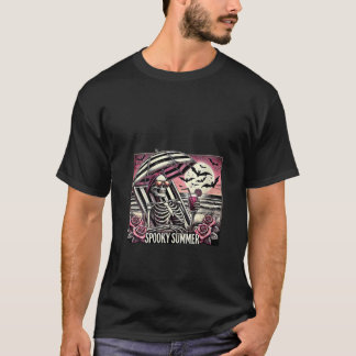 Womens Spooky Summer Skeleton Halloween Vibes Iced T-Shirt