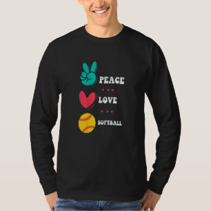 Womens Sports Graphic Teen Girls Peace Love Softba T-Shirt