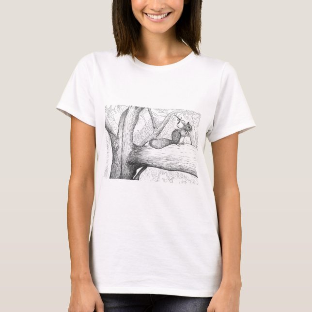 Women's squirrel in trees printed t-shirt  (Front)