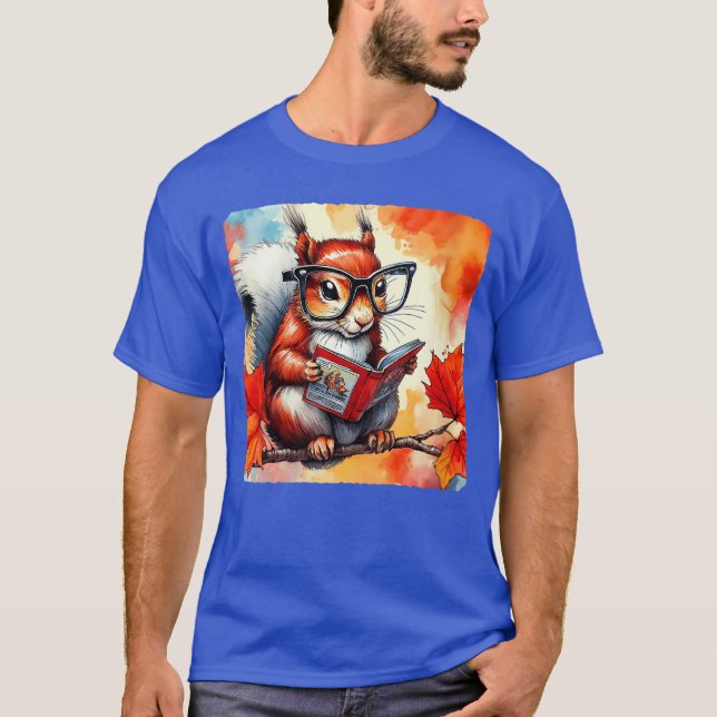 Womens Squirrel Reading Comic Book On Autumn Branc T-Shirt (Front)