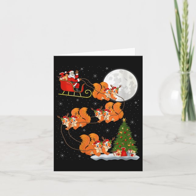 Womens Squirrel Santa Sleigh Flying Funny Magical  Card (Front)