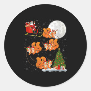 Womens Squirrel Santa Sleigh Flying Funny Magical Classic Round Sticker