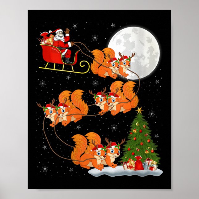 Womens Squirrel Santa Sleigh Flying Funny Magical  Poster (Front)